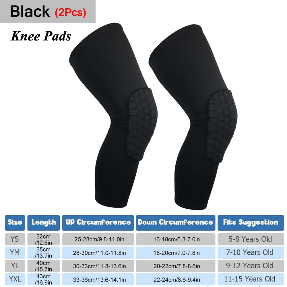 Kids/Youth Sports Honeycomb Compression Knee Pads Guards Protective Gear for Basketball, Football, Volleyball, Cycling