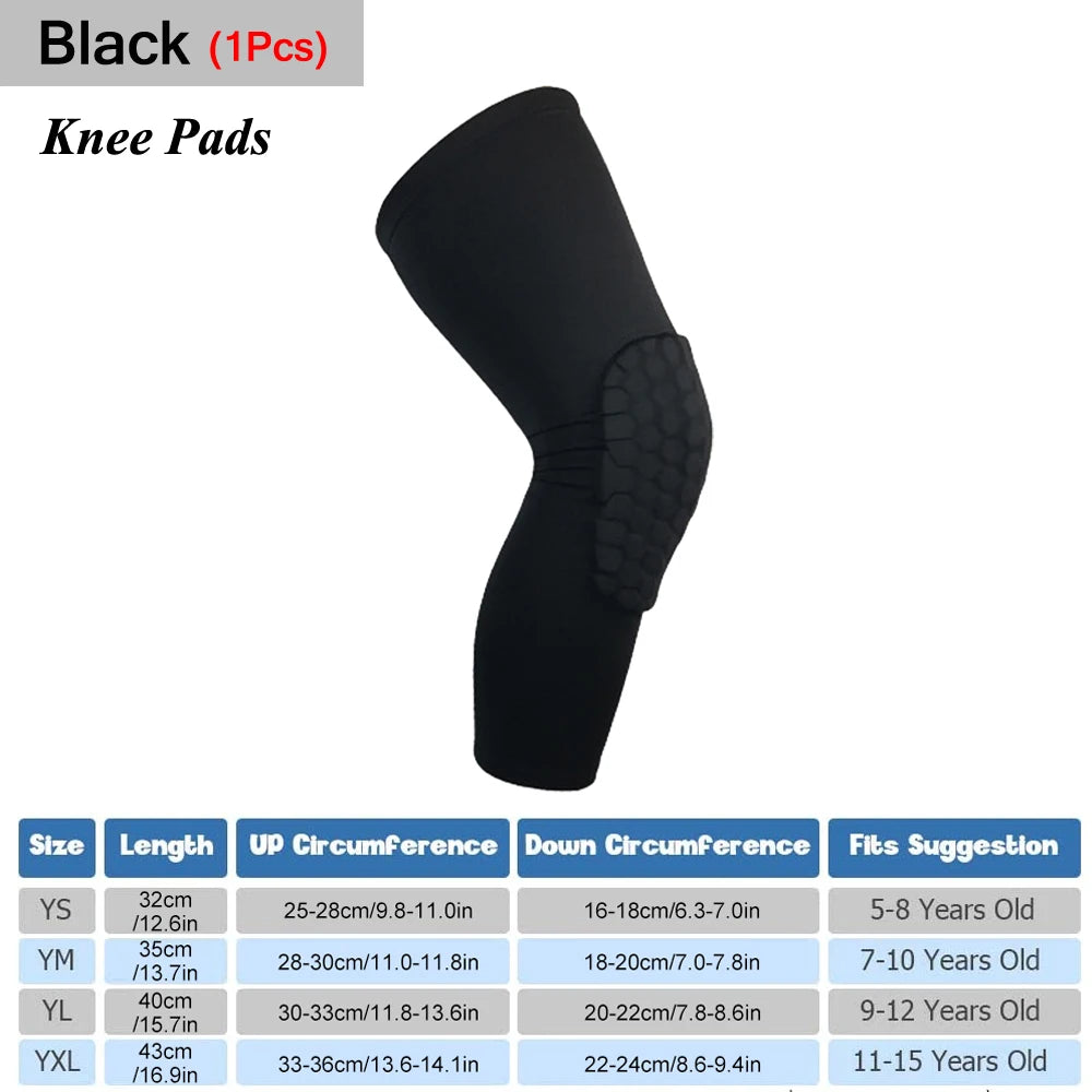 Kids/Youth Sports Honeycomb Compression Knee Pads Guards Protective Gear for Basketball, Football, Volleyball, Cycling