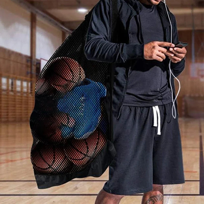 Mesh Soccer Ball Bag Extra Large Drawstring Basketball Storage Bag With Zipper Pocket Volleyball Football Net Pack Gym Bags