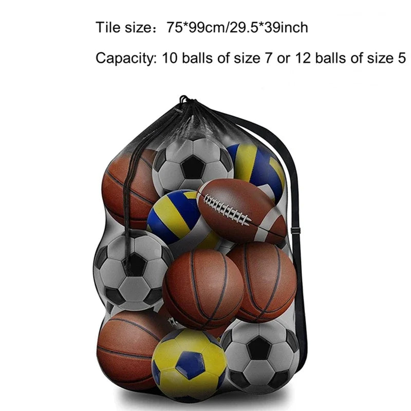 Mesh Soccer Ball Bag Extra Large Drawstring Basketball Storage Bag With Zipper Pocket Volleyball Football Net Pack Gym Bags