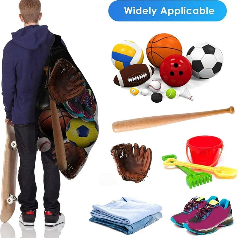 Mesh Soccer Ball Bag Extra Large Drawstring Basketball Storage Bag With Zipper Pocket Volleyball Football Net Pack Gym Bags