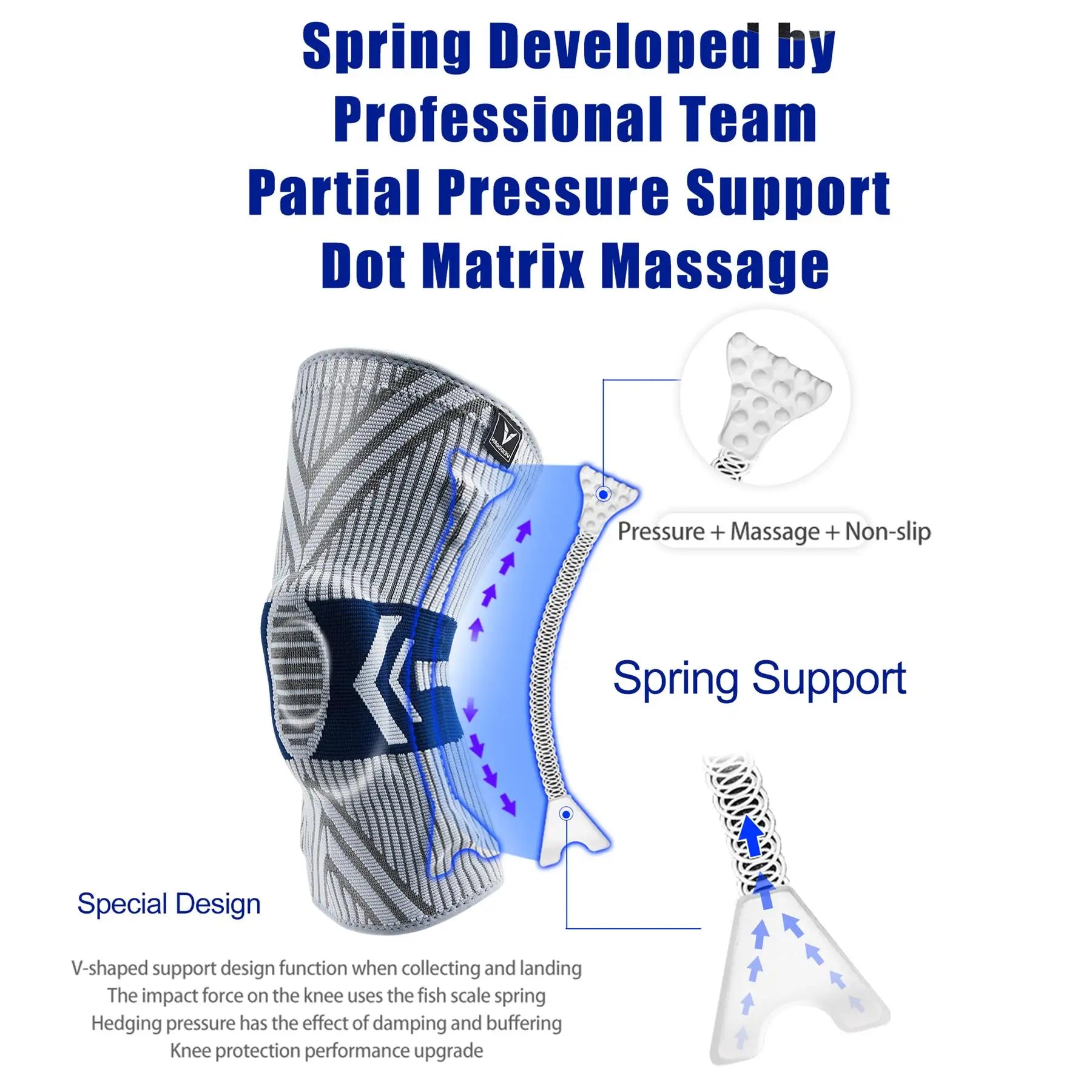 2025 Latest Knee Support for Men Pressurized Elastic Knee Brace with Silicone Spring Basketball  Volleyball Knee Pads