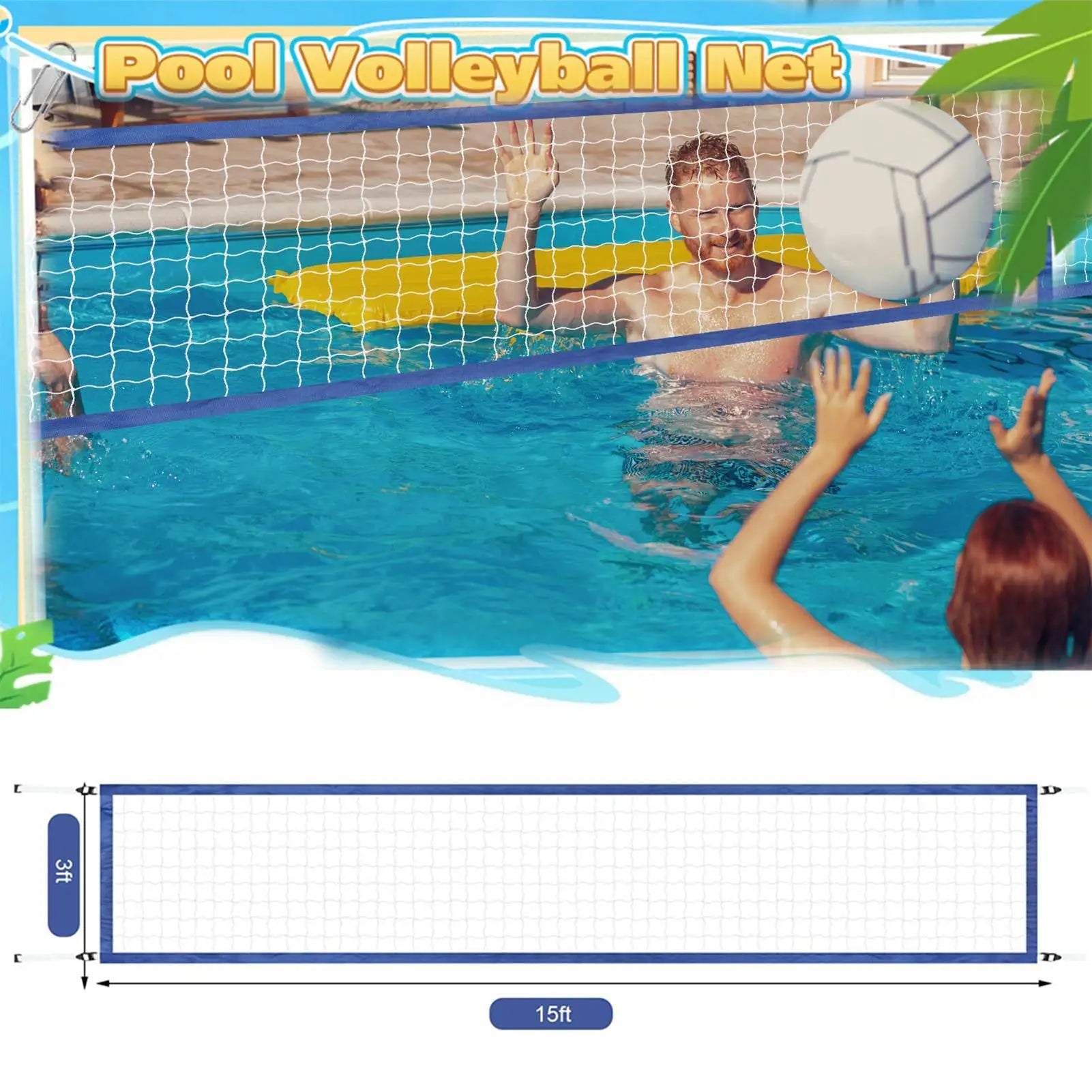 Swimming Pool Volleyball Net 15 X 3FT Nylon Portable Volleyball Net Replacement Accessories Professional Swimming Pool Supplies